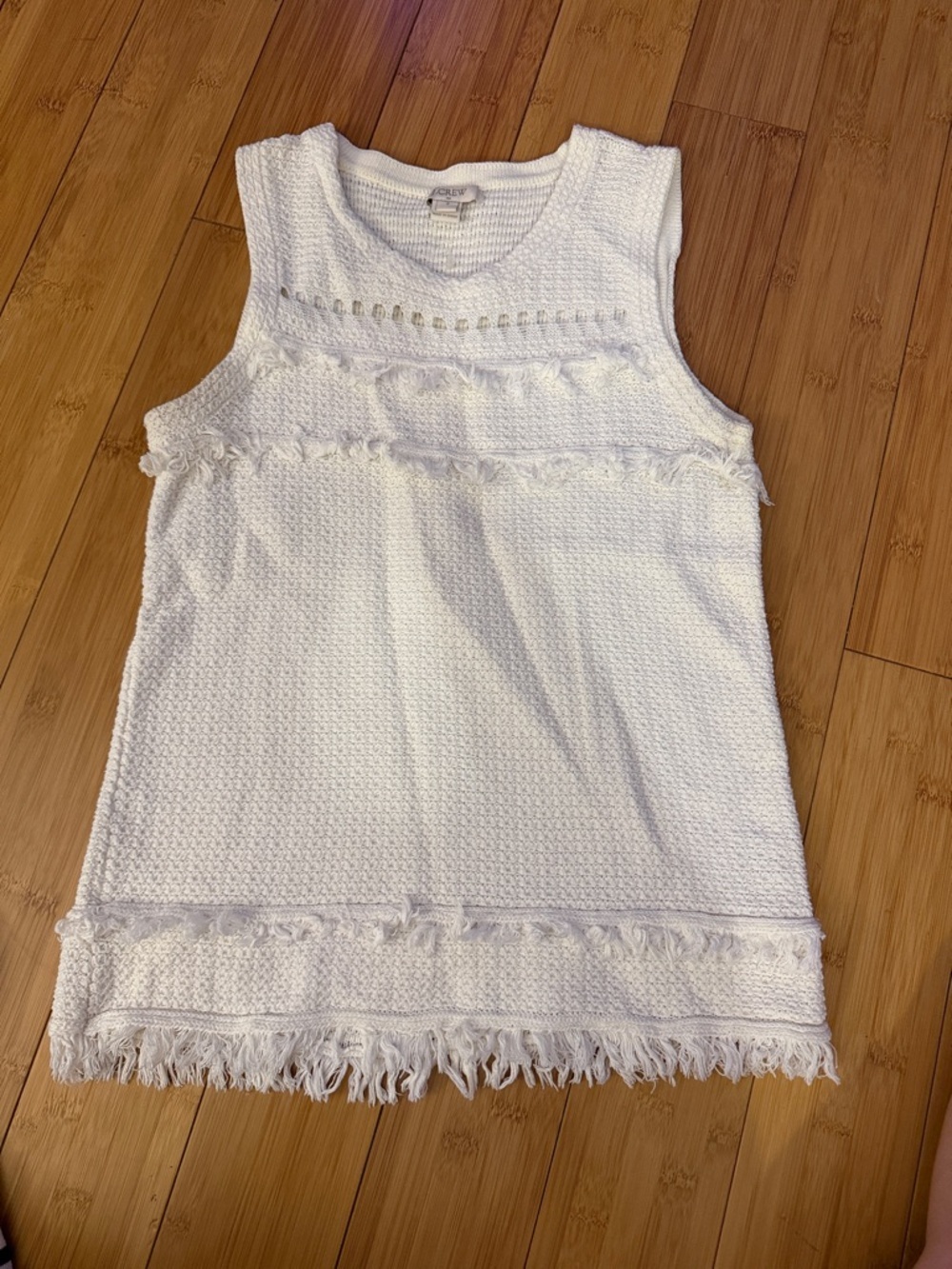 J. Crew White Textured Fringe Tank Top